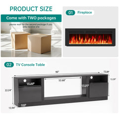 oneinmil Fireplace TV Stand with 36" Electric Fireplace, LED Light Entertainment Center, Modern Wood Texture Entertainment Stand with Highlight Storage Cabinet for TVs Up to 80", 70 inches, Black
