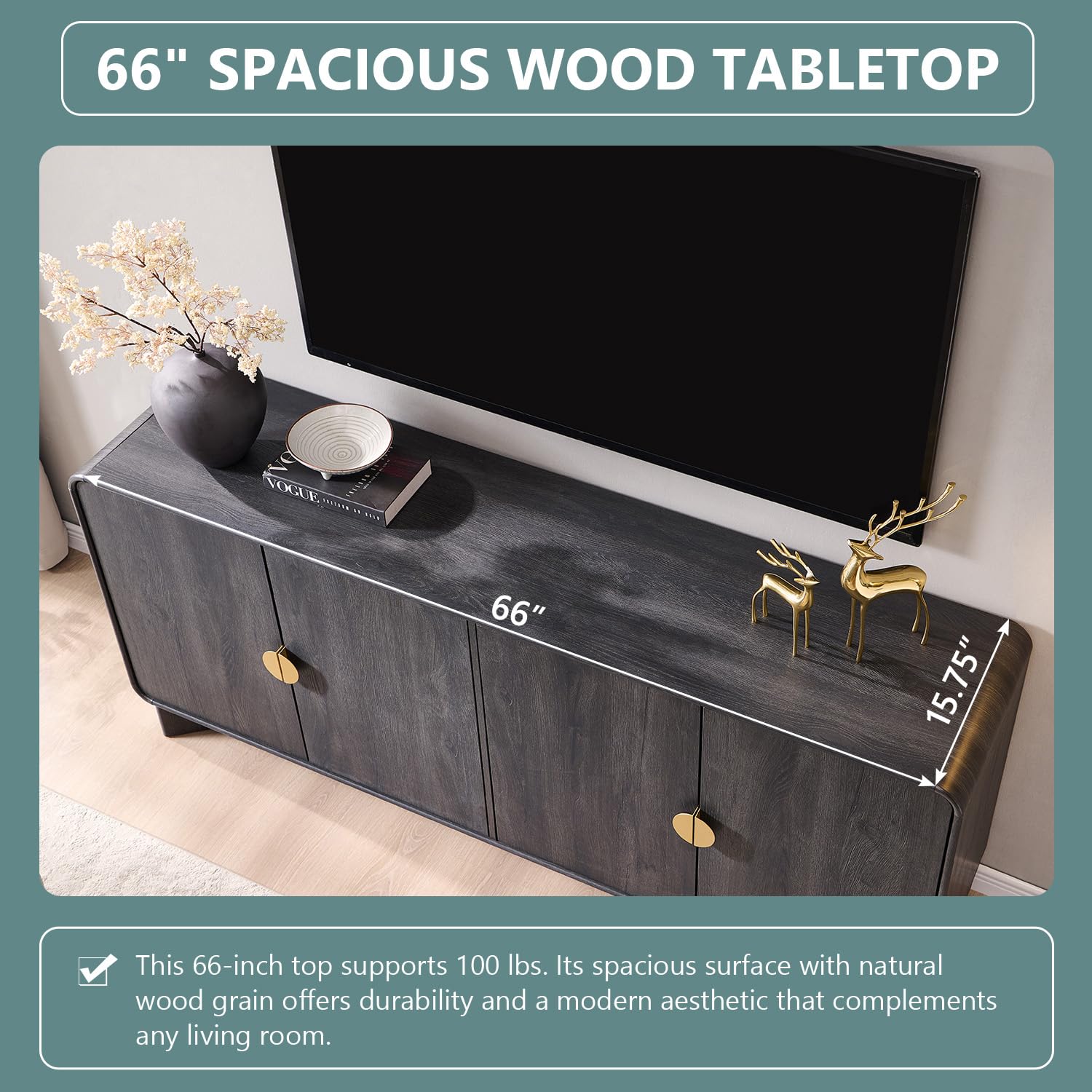 IFGET 70" Modern TV Stand with Storage, Wood Curved TV Console, Natural Oak