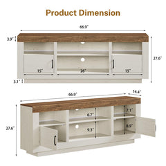 TEENFON 67" TV Stand for 75 inch TV, Entertainment Center with LED Lights | TV Console, Media Console Table with Open Storage & Side Cabinets, TV Stands for Living Room, Bedroom, Natural Knotty Oak
