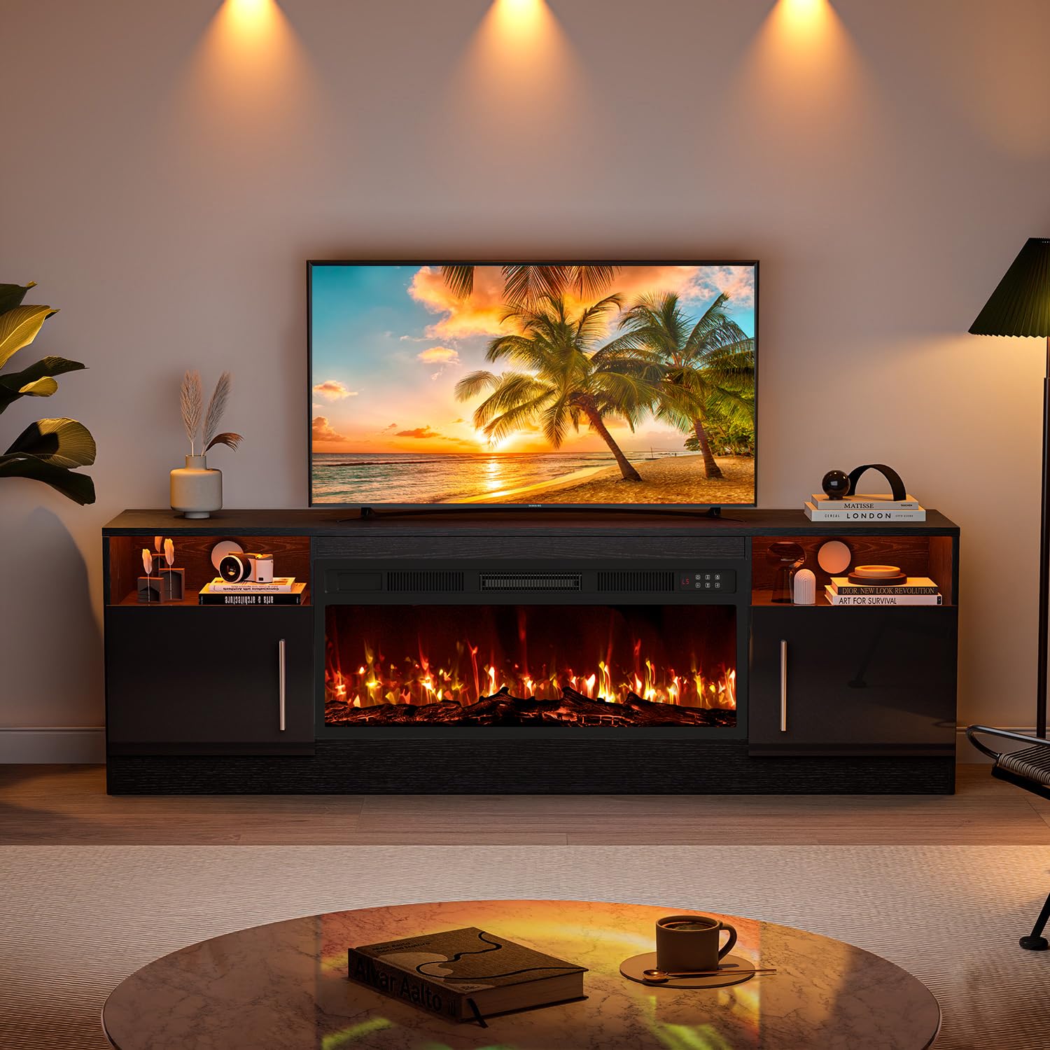 VITESSE 70”Fireplace TV Stand,Modern Entertainment Center Heating Fireplace