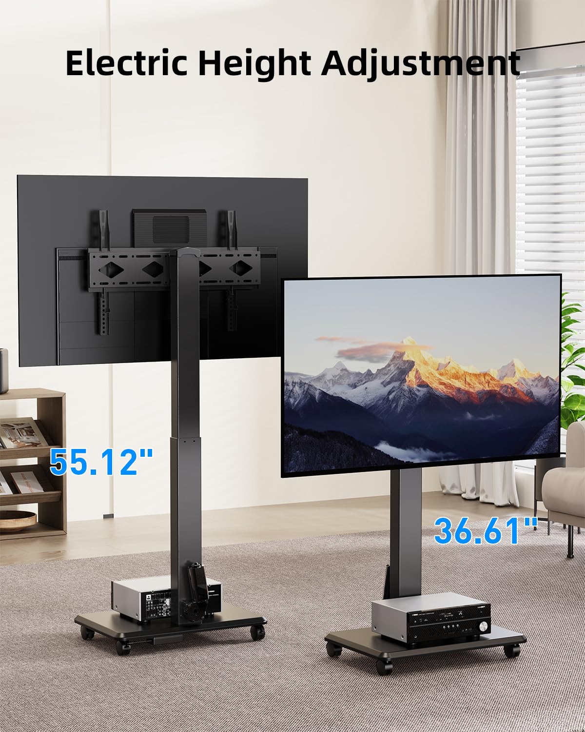 Motorized Rolling TV Stand on Wheels for 32-75 Inch TVs/Screens