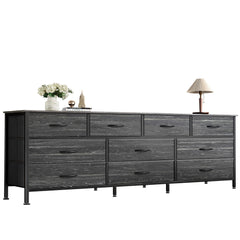 Huuger 63 Inch Dresser for Bedroom, Long Dresser with 10 Fabric Drawers, TV Stand for 55, 65, 70 Inch TV, Toy Storage Organizer for Closet, Rustic Brown