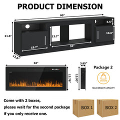 PRETZI Fireplace TV Stand with 36" Fireplace Up to 80" TVs for Living Room