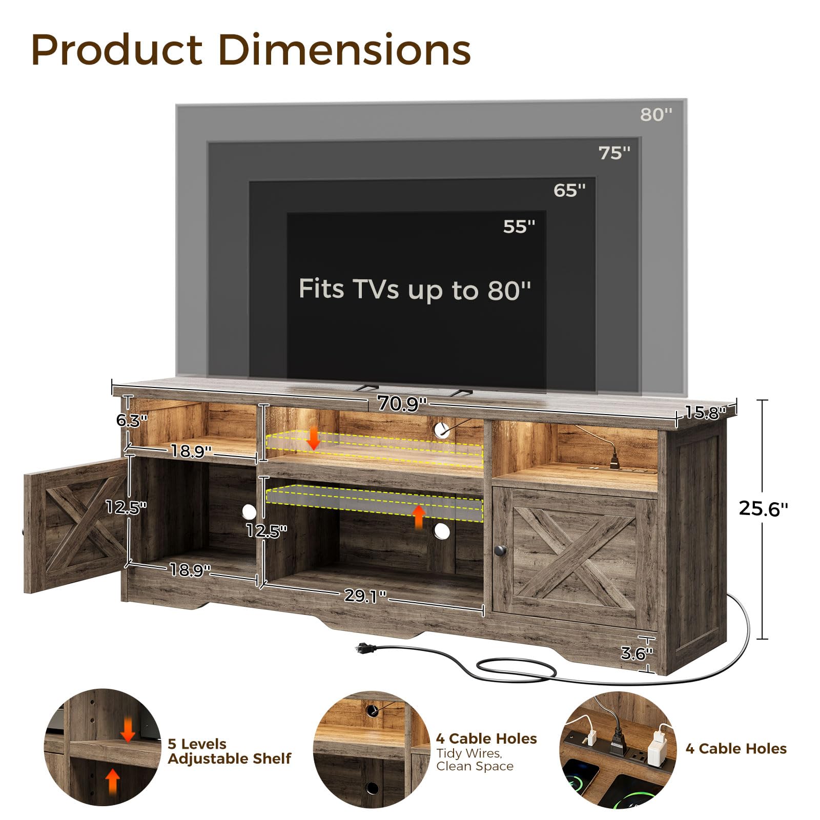 Casaottima TV Stand for 65 Inch TV, Entertainment Center, White