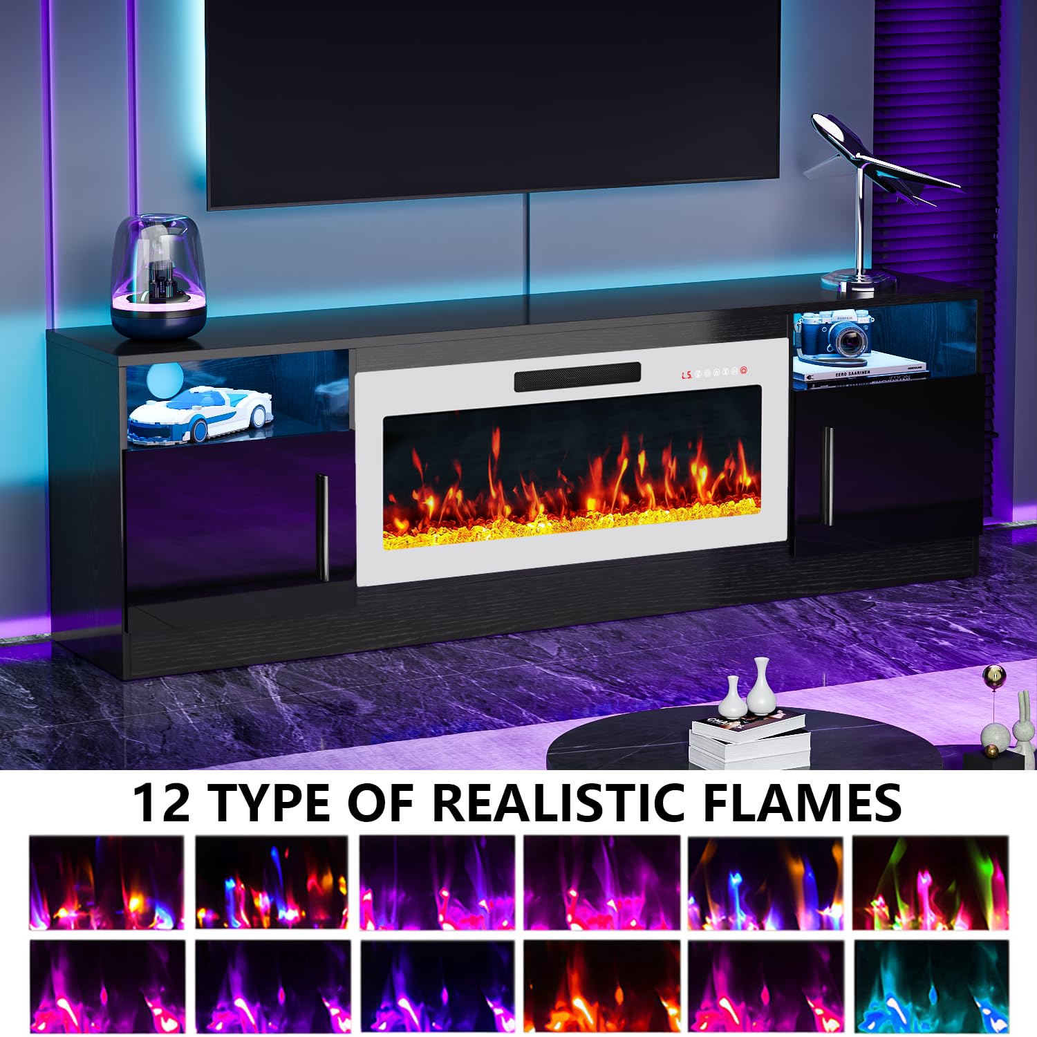 PRETZI Fireplace TV Stand with 36" Fireplace Up to 80" TVs for Living Room