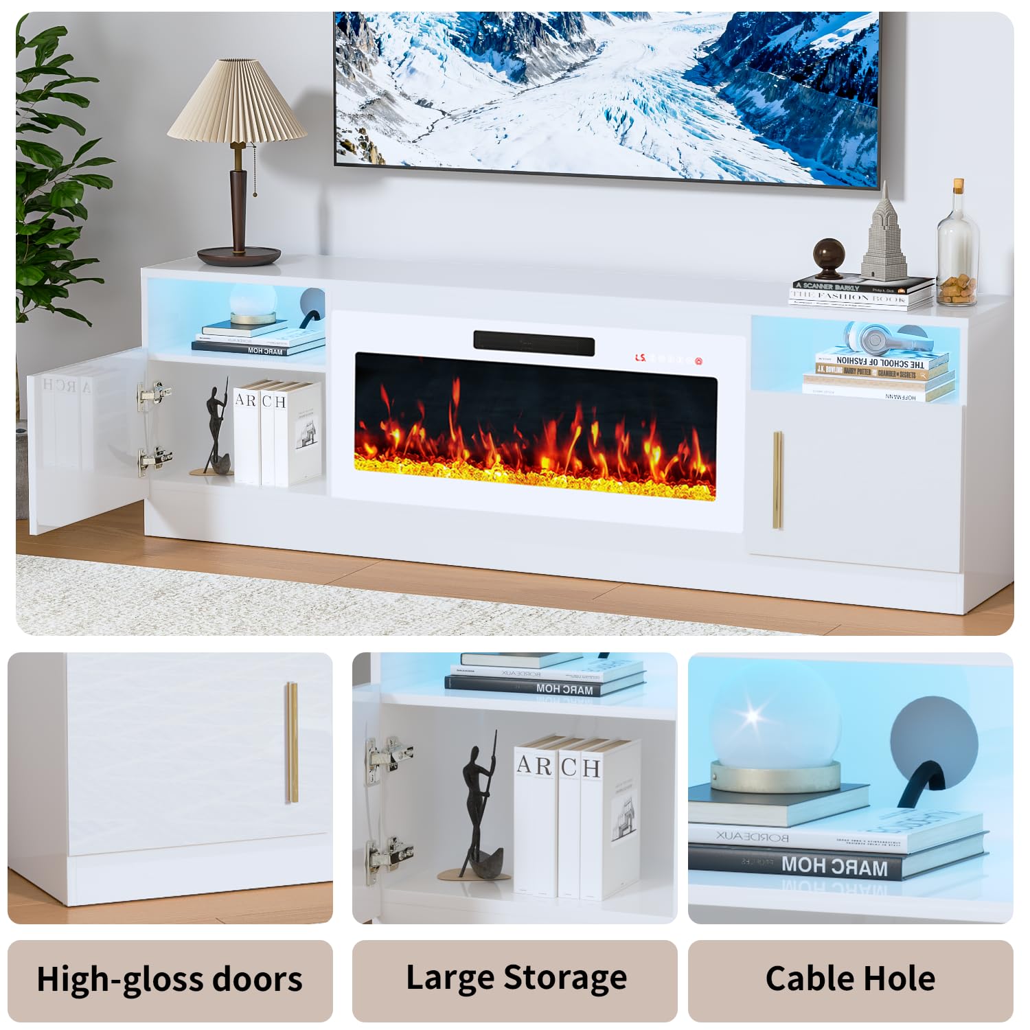 PRETZI Fireplace TV Stand with 36" Fireplace Up to 80" TVs for Living Room