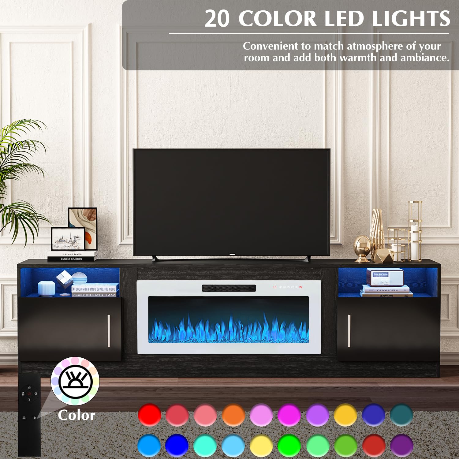 VITESSE 70”Fireplace TV Stand,Modern Entertainment Center Heating Fireplace