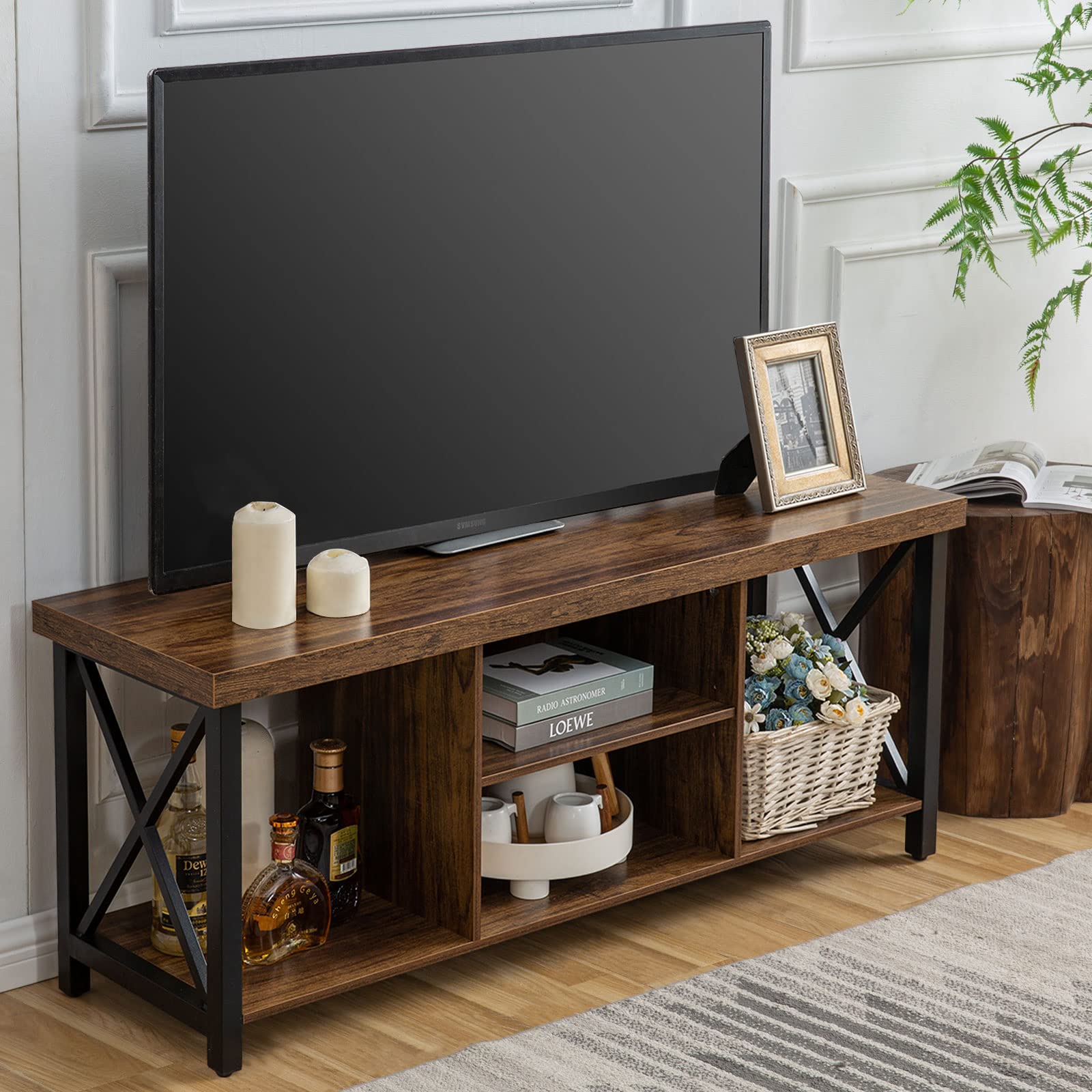GAZHOME TV Stand for TV up to 55 Inches, TV Cabinet with Open Storage, TV Console Unit with Shelving for Living Room, Entertainment Room, Grey