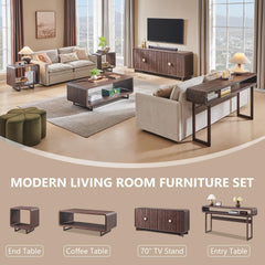 IFGET 70" Modern TV Stand with Storage, Wood Curved TV Console, Natural Oak