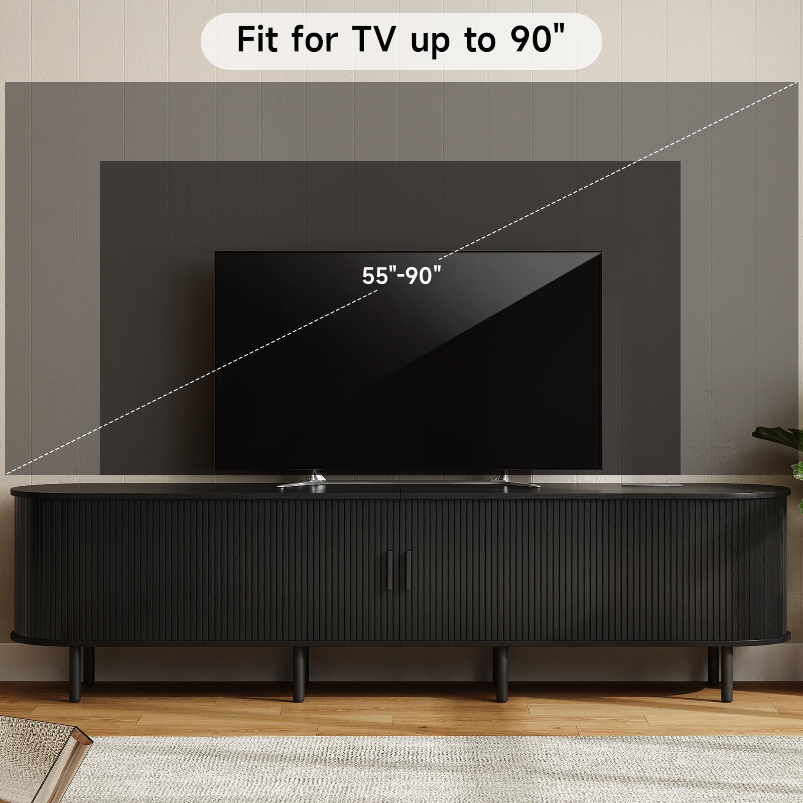 ONBRILL 70.8" TV Stand with Power Outlet for TVs up to 75 Inch, Entertainment Center with Storage and Adjustable Shelves, Modern Media Console with Sliding Doors for Living Room, Walnut