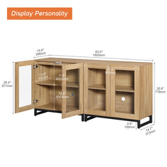 WAMPAT Modern TV Stand with Glass Doors for 80-120 inch TVs, 4 in 1 Entertainment Center Console with 4 Drawers and Metal Base for Living Room, Bedroom, Brown