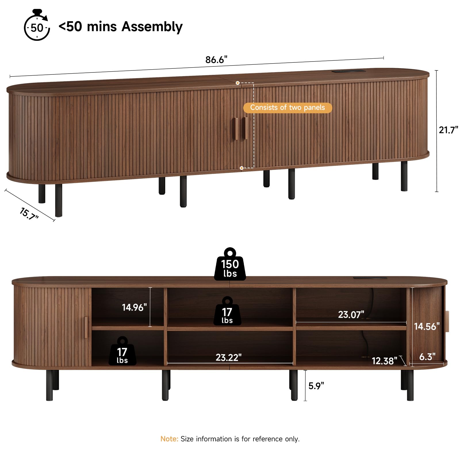 ONBRILL 70.8" TV Stand with Power Outlet for TVs up to 75 Inch, Entertainment Center with Storage and Adjustable Shelves, Modern Media Console with Sliding Doors for Living Room, Walnut