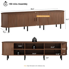 ONBRILL 70.8" TV Stand with Power Outlet for TVs up to 75 Inch, Entertainment Center with Storage and Adjustable Shelves, Modern Media Console with Sliding Doors for Living Room, Walnut