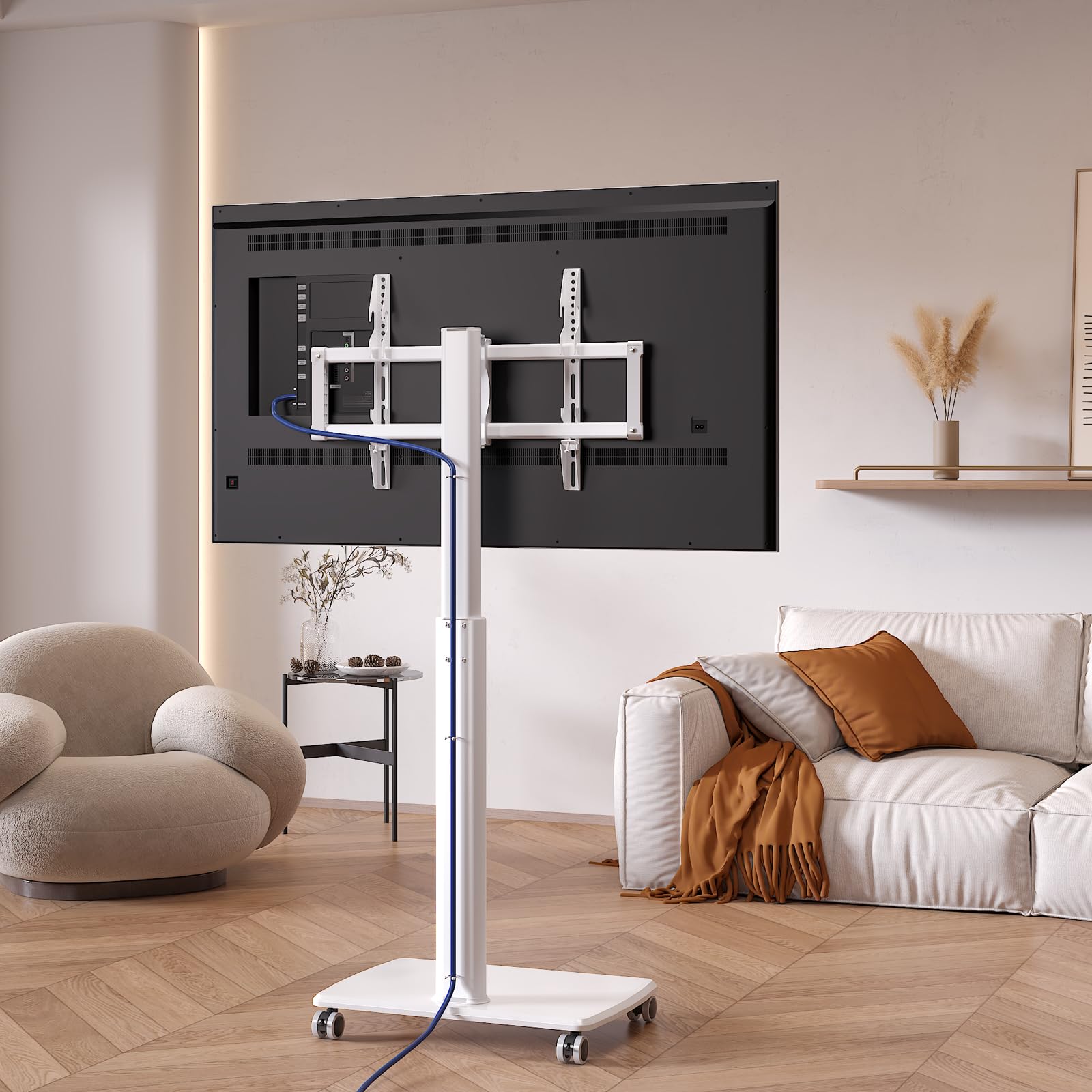 Vermars Black Rolling TV Stand for 32 to 55 65 75 85 Inch TVs, Corner TV Floor Stand with Mount, Universal Portable Mobile TV Cart on Wheels, Small TV Stand for Bedroom, Living Room