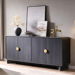 IFGET 70" Modern TV Stand with Storage, Wood Curved TV Console, Natural Oak
