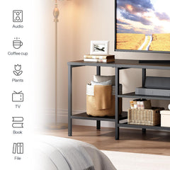 HOOBRO TV Stand with Power Outlets to 75 Inches, TV Console Table with Open Storage Shelves Cabinet, Industrial Media Entertainment Center for Living Room Bedroom, Rustic Brown and Black BF80DS01