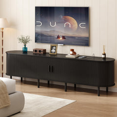 ONBRILL 70.8" TV Stand with Power Outlet for TVs up to 75 Inch, Entertainment Center with Storage and Adjustable Shelves, Modern Media Console with Sliding Doors for Living Room, Walnut