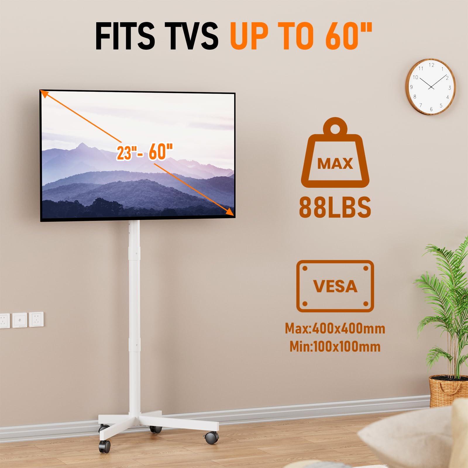 Motorized Rolling TV Stand on Wheels for 32-75 Inch TVs/Screens