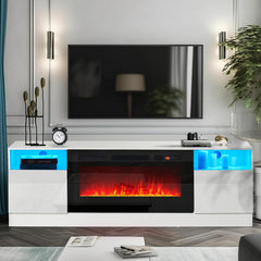 oneinmil Fireplace TV Stand with 36" Electric Fireplace, LED Light Entertainment Center, Modern Wood Texture Entertainment Stand with Highlight Storage Cabinet for TVs Up to 80", 70 inches, Black