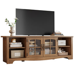 LINSY HOME Farmhouse TV Stand for 65 Inch TV, Wood Entertainment Center with Glass Door Storage Cabinet & Adjustable Shelves, Large Sturdy TV Console Table for Living Room Bedroom