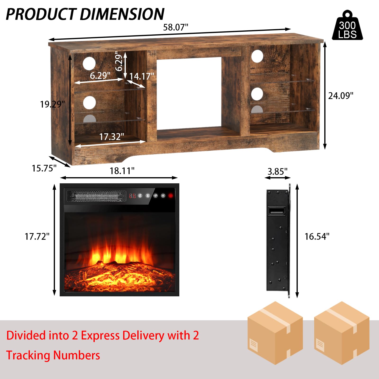 PRETZI Fireplace TV Stand with 36" Fireplace Up to 80" TVs for Living Room