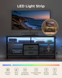Lazzanto 63in TV Stand for 55-75in TVs, LED Lights, Charging Station, Black