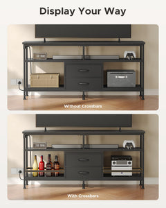 Lazzanto 63in TV Stand for 55-75in TVs, LED Lights, Charging Station, Black