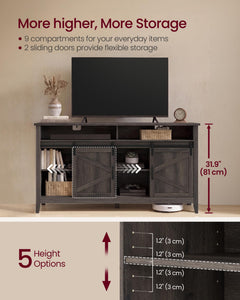 VASAGLE Tall Farmhouse TV Stand, Entertainment Center with Barn Doors, Storage Media Console Table for Living Room, 58.3 x 15.7 x 31.9 Inch, Rustic White and Honey Brown, LIRY Collection ULTV031W101S