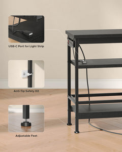 Lazzanto 63in TV Stand for 55-75in TVs, LED Lights, Charging Station, Black