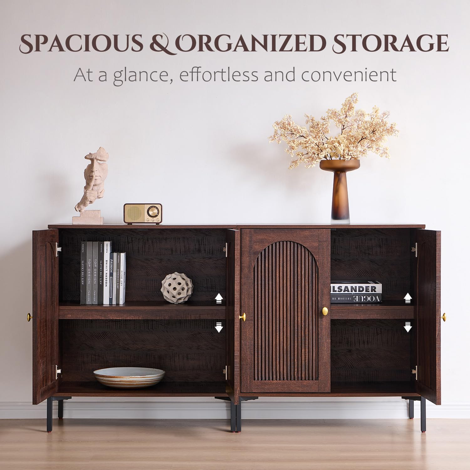 IFBUY 92.63" W Mid Century Modern TV Stands for Living Room, Brown