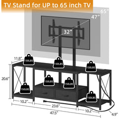 GYIIYUO LED TV Stand with Mount and Power Outlet & Fabric Drawers for 32-85 Inches TV - Entertainment Center and Corner Tv Stand for Living Room, Bedroom- 47" Rustic Brown (Max VESA 600mm × 400mm