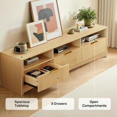 Marsail Fluted TV Stand for 65 inch TV, Modern Entertainment Center with Drawers, Boho TV Stands Wood Media Console Cabinet with Storage and Shelves, TV Consoles for Living Room, Bedroom, Oak