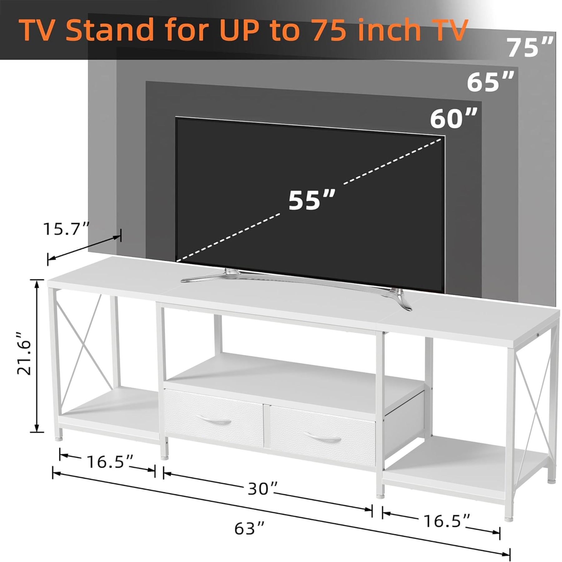 GYIIYUO TV Stand with Fabric Drawer - Entertainment Center and Industrial TV Console Table with Open Storage Shelves for Living Room, Bedroom - 55.1" Rustic Brown