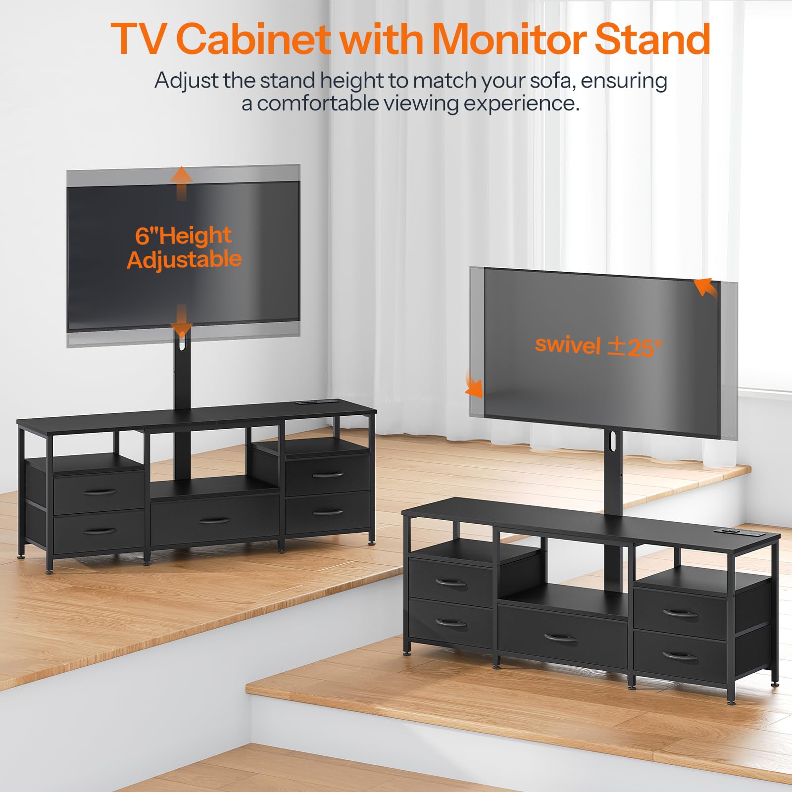 HOOBRO TV Stand with Mount Up to 65 inch TV, with Drawers and Power Outlet