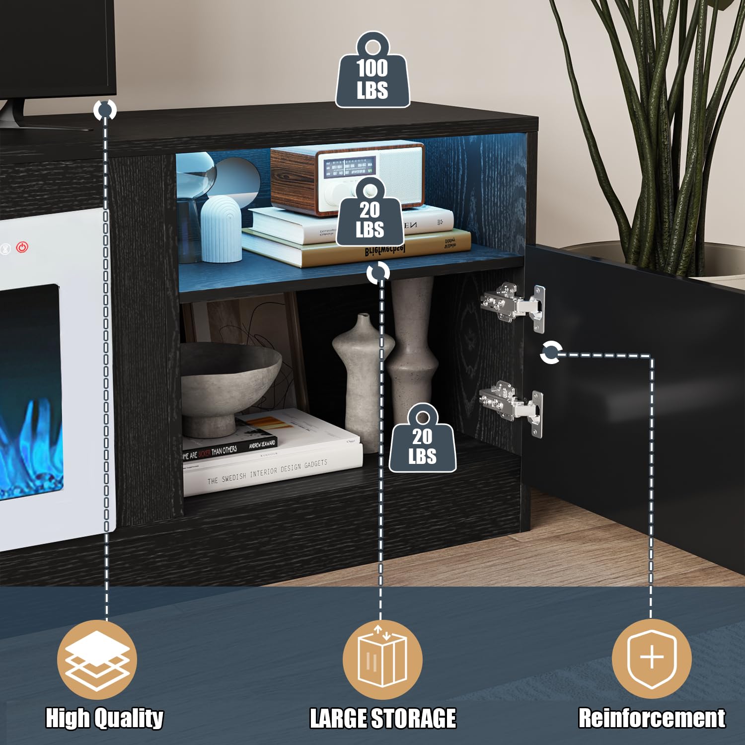 VITESSE 70”Fireplace TV Stand,Modern Entertainment Center Heating Fireplace
