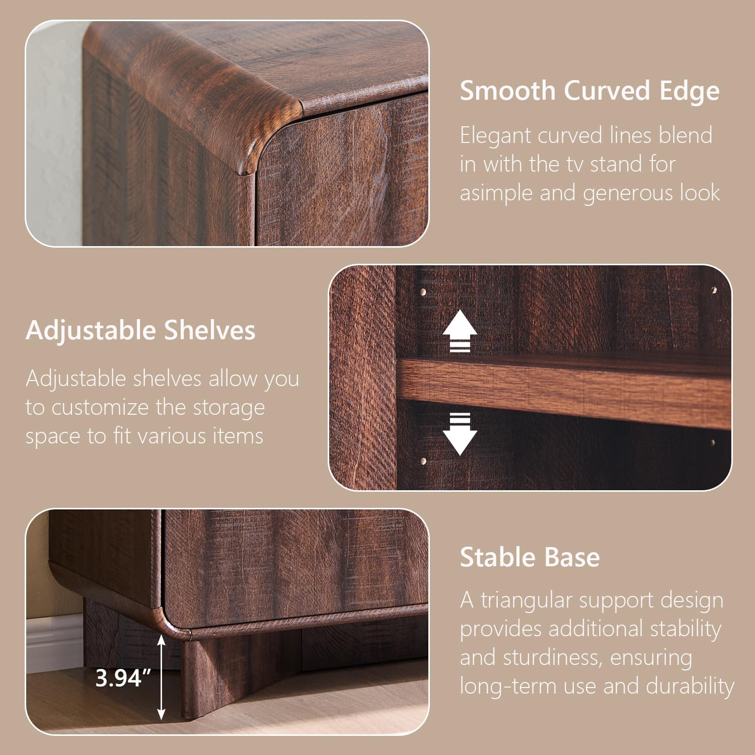 IFGET 70" Modern TV Stand with Storage, Wood Curved TV Console, Natural Oak