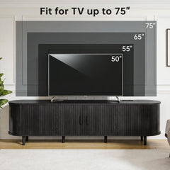 OneBlis 70" Mid Century Modern TV Stand, Wood TV Consoles with Sliding Doors and Power Outlet, Entertainment Center with Adjustable Shelves, Fluted TV Stands for Living Room, Walnut