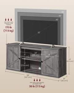 VASAGLE Farmhouse TV Stand for TVs up to 65 Inches, Entertainment Center with Storage Cabinets and Sliding Barn Doors, Media Console Table for Living Room, Honey Brown ULTV535K101