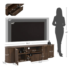 CHITA 70" Fluted TV Stands TV Console with Drawers for TVs Up to 80",Walnut