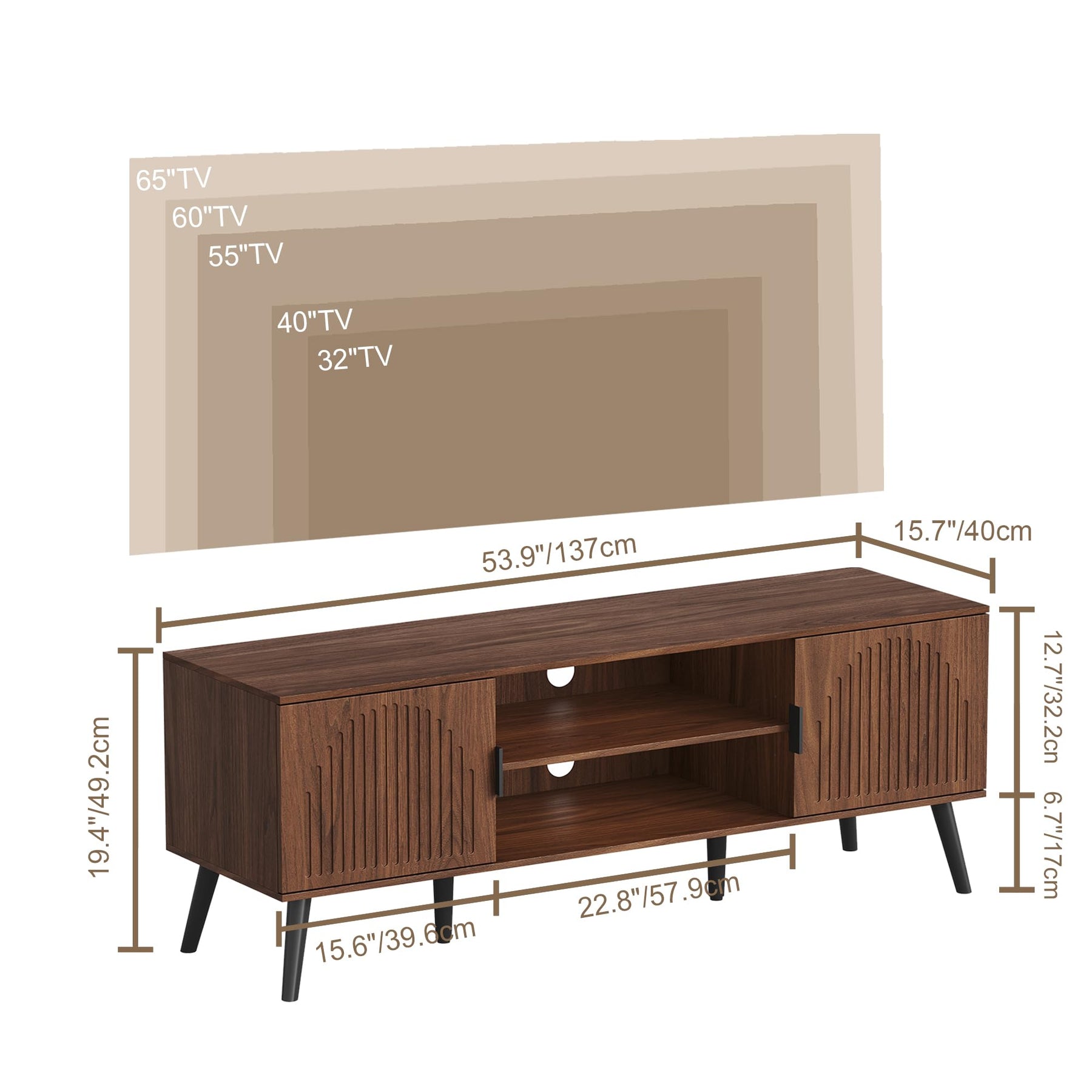 ChooChoo TV Stand with Open Shelves for 65 Inch TVs, Mid Century