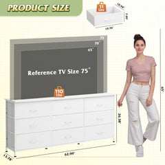 WLIVE Dresser TV Stand for 75 Inch TV, 9 Drawer Dresser for Bedroom, Black