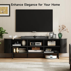 ONBRILL 70.8" TV Stand with Power Outlet for TVs up to 75 Inch, Entertainment Center with Storage and Adjustable Shelves, Modern Media Console with Sliding Doors for Living Room, Walnut