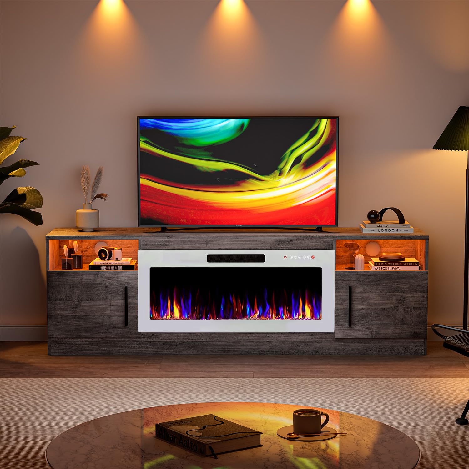 VITESSE 70”Fireplace TV Stand,Modern Entertainment Center Heating Fireplace