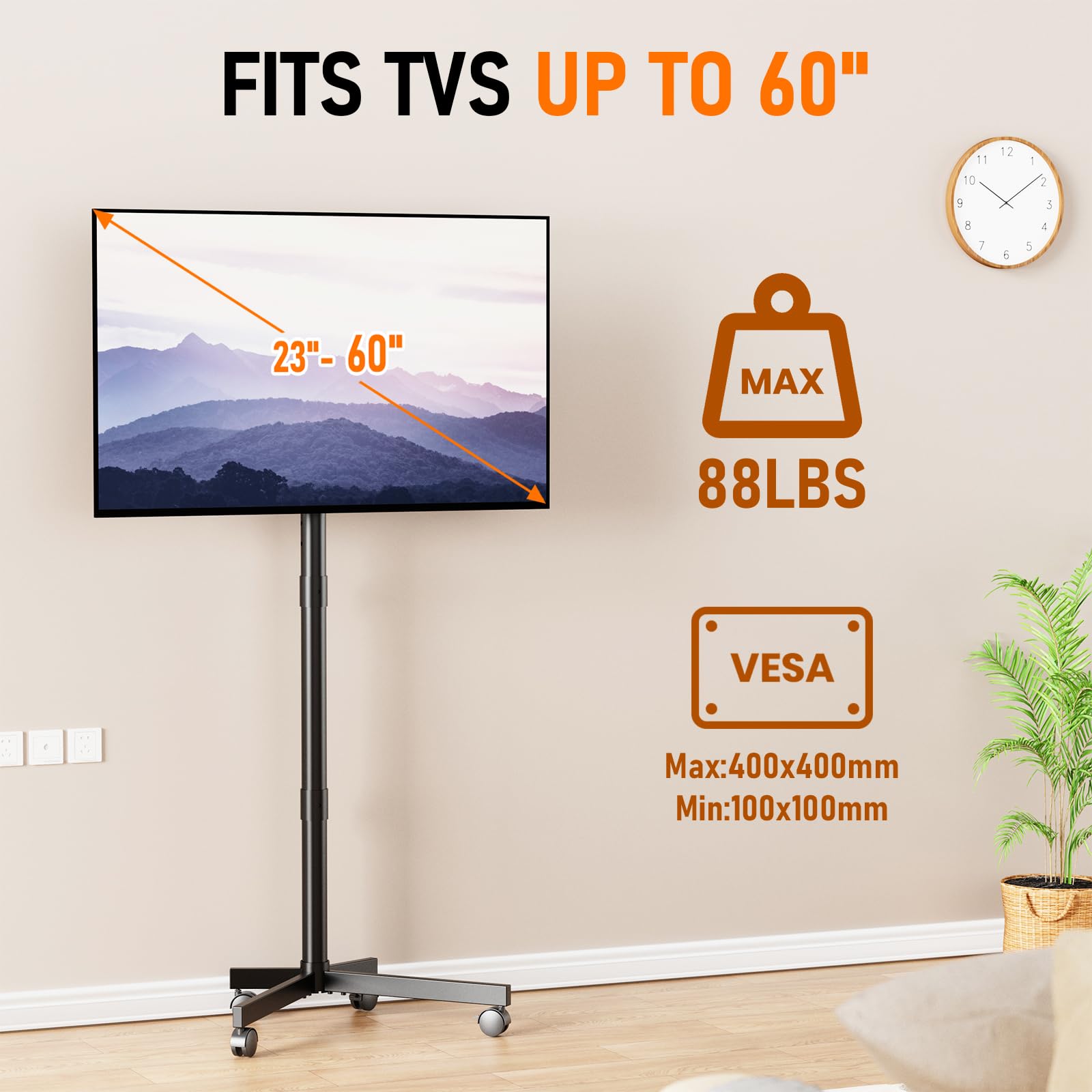 Motorized Rolling TV Stand on Wheels for 32-75 Inch TVs/Screens