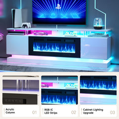 Nordivale 70" Fireplace TV Stand, Modern Entertainment Center for TVs Up to 80”, TV Console with Storage Cabinets, Media Console for Living Room, Black TV Stand and Black Fireplace