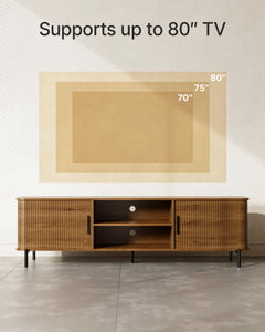 SUNCOZE 70" Mid-Century Fluted TV Stand with Storage up to 80 Inch, Walnut