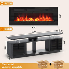 OneBlis 70" Fireplace TV Stand with Double LED Lights for TVs UP to 80", Electric Fireplace Entertainment Center with Storage Cabinets, TV Console for Living Room, Office, Black1