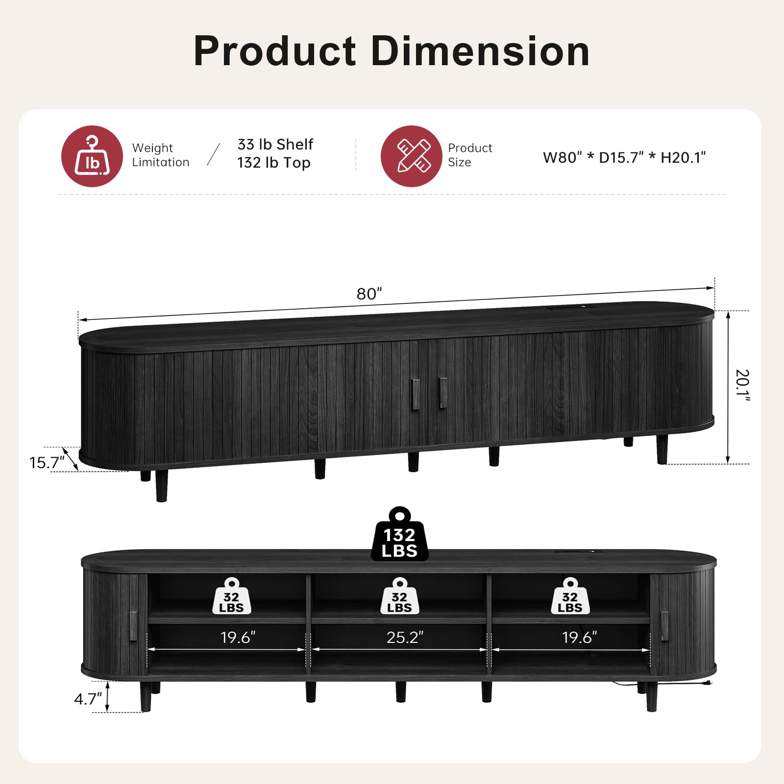OneBlis 70" Mid Century Modern TV Stand, Wood TV Consoles with Sliding Doors and Power Outlet, Entertainment Center with Adjustable Shelves, Fluted TV Stands for Living Room, Walnut