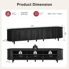 OneBlis 70" Mid Century Modern TV Stand, Wood TV Consoles with Sliding Doors and Power Outlet, Entertainment Center with Adjustable Shelves, Fluted TV Stands for Living Room, Walnut