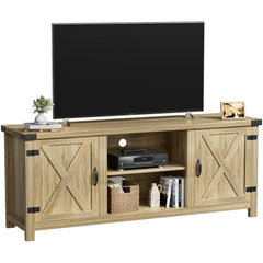 YESHOMY Modern Farmhouse TV Stand with Barn Door for 65 Inch TV, Gray Wash